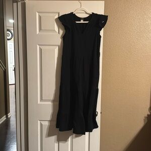 Magaschoni Gauze Dress Size Medium 100% Organic Cotton Boho Tiered Prairie Black